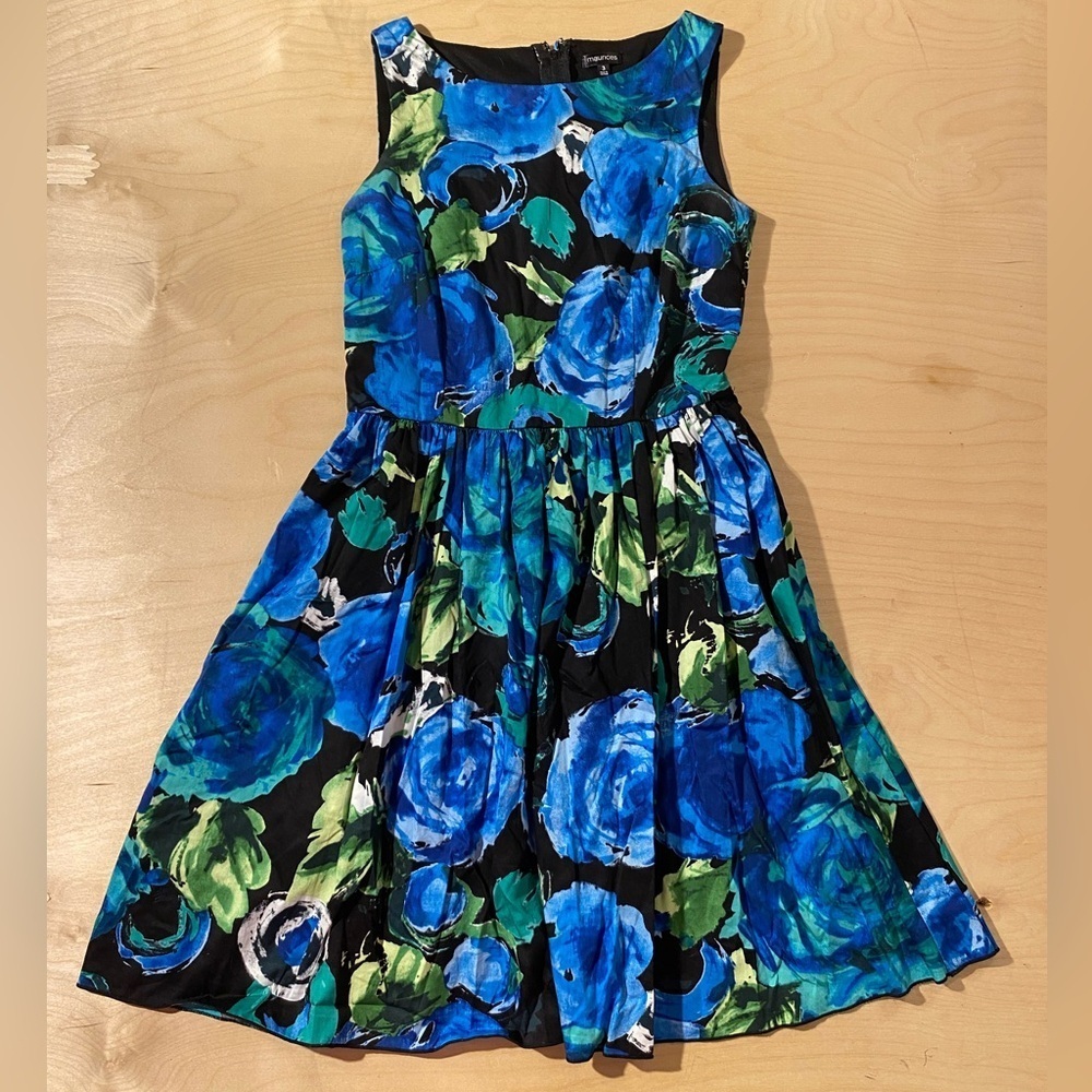 Maurices Blue and Green Floral Sleeveless Dress Size 3 (JB)